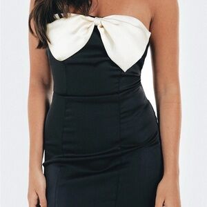 Edikted Black Strapless Mini Dress with Cream Bow